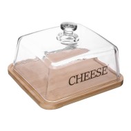 Queijeira 20,5x18,5x12cm Com Base Em Bambu Basic Vidro